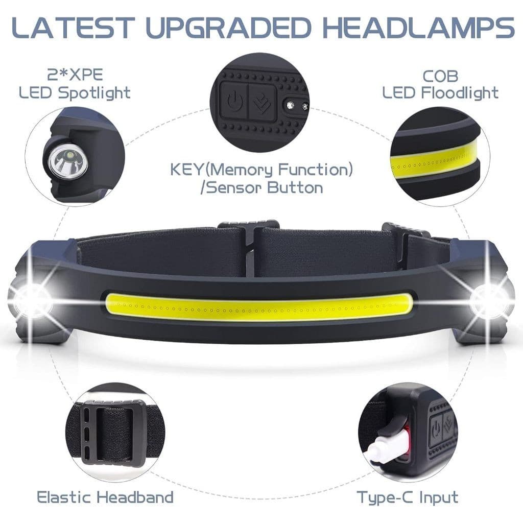 Kit de lanterna tática recarregável + USB LED Lanterna de cabeça corporal Lanterna de acampamento esportivo