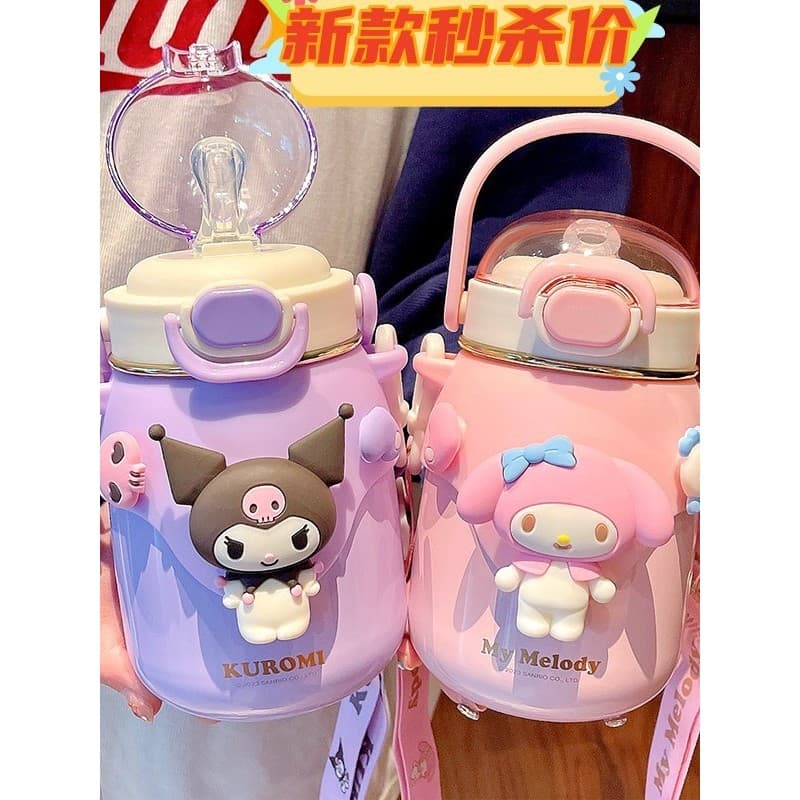 Sanrio copo térmico menina de alto valor bonito Kuromi Cross-body palha copo 316 garrafa de água portátil de aço inoxidá