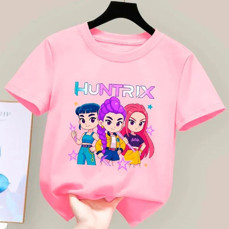 Camiseta De 100%Algodão Infantil Menina T-shirt Huntrix Cores Diferenciadas