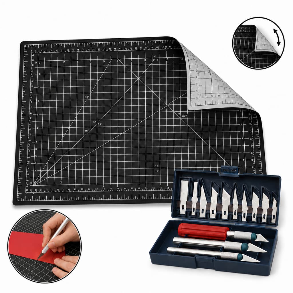 Kit Base de Corte Multiuso AutoCura Dupla Face A3 45x30cm Jogo Estilete de Precisão Profissional