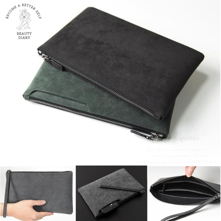 Bolsa De Mão Masculina Slim Fashion Macia Fosca PU Pulso Portátil Com Bolso Para Cartão Externo