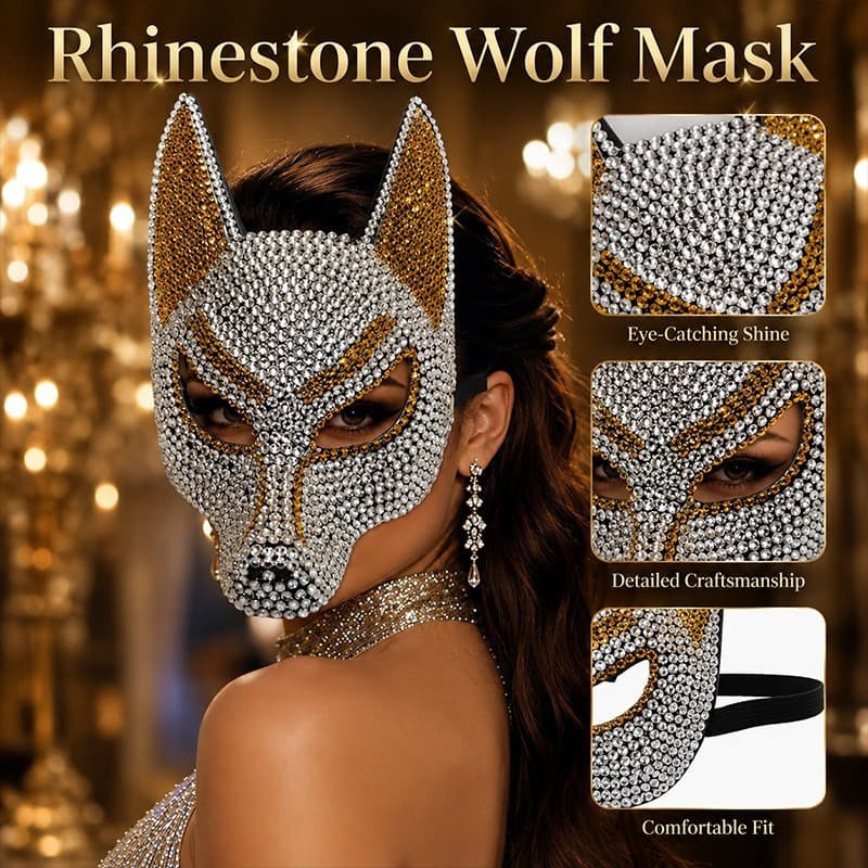 Máscara De Lobo De Strass Bling Facial Completa Para Festa De Cosplay De Halloween