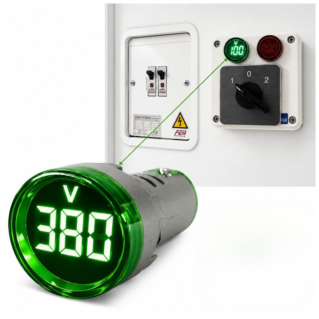 Voltímetro Digital Verde 22mm 50-500vca Para Painel