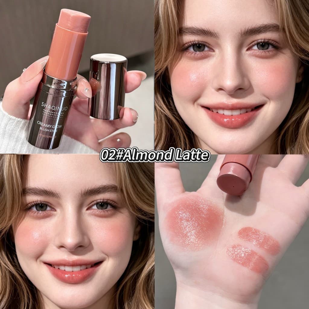 Bastão de Blush SHAQINUO com Brilho Suave e Cremoso Realça a Tez para Maquiagem Diária