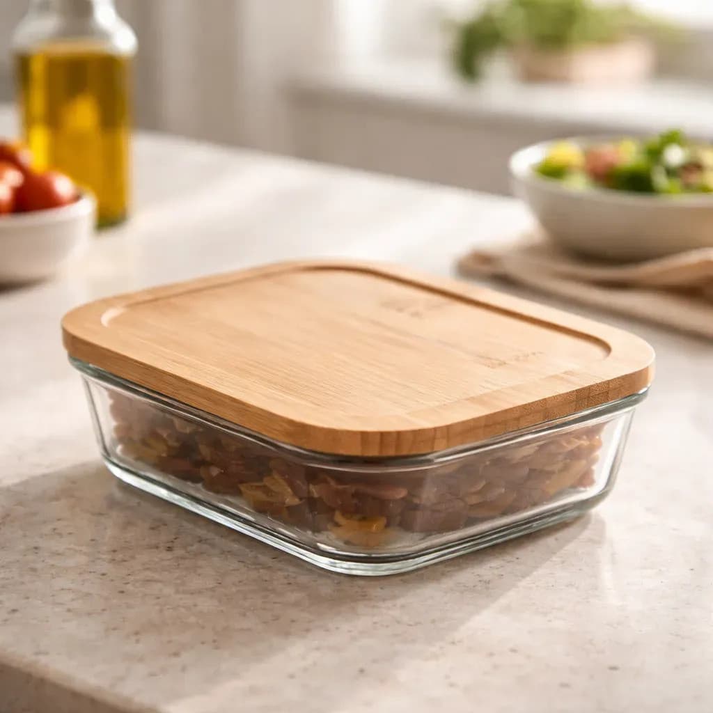 Pote de Vidro Marinex 1045 ml com Tampa Bamboo Transparente - 1 Unidade