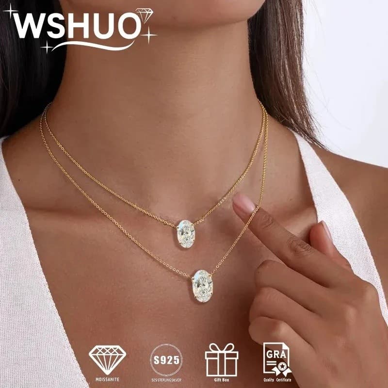 Colar Com Pingente De Moissanite Solitário , Corte Oval De 1/2/3 Quilates Corrente De Diamante Certificado Para Mulheres