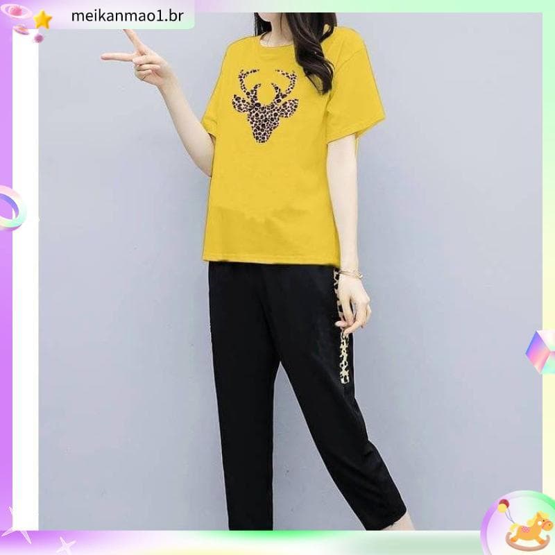 Moda Casual terno feminino 2024 roupas de verão irmã gorda solta Plus Size roupas femininas reduzindo a idade mais magro