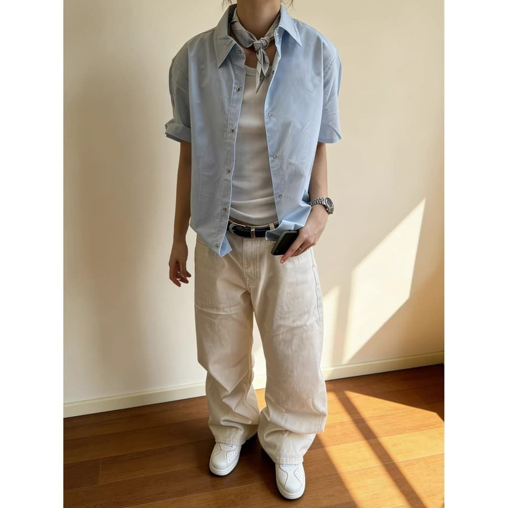 Camisa masculina de manga curta fina de verão de seda gelada de alta elasticidade