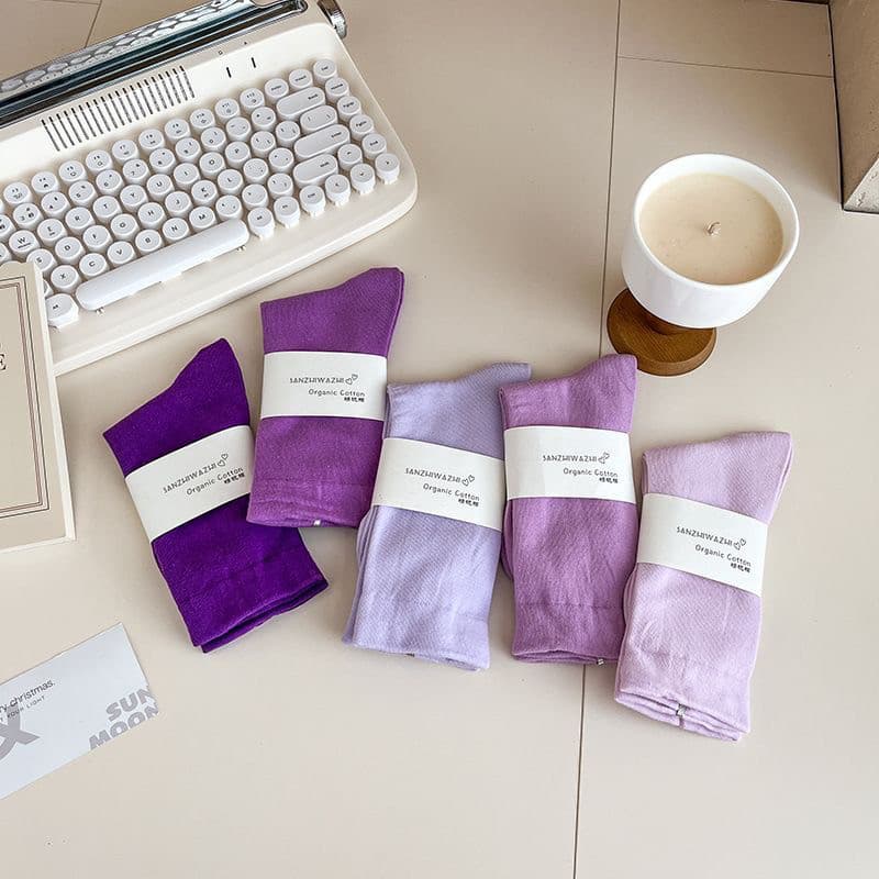 Roxo Cinza!!Always Be Purple Heart ~ Dark Purple Socks Meias femininas de pilha Meias coloridas de confinamento