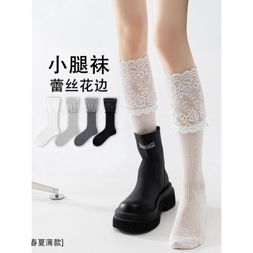 Meias de renda femininas meias de panturrilha verão fino estilo balé jk meias de algodão puro respirável meias de pilha