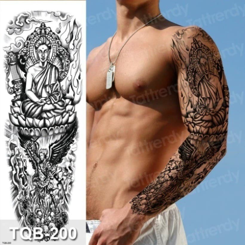 Adesivo De Tatuagem Temporária De Braço Inteiro Homem Mulher Meninas Corpo Perna Falsa Rei Leão Lobo Magnólia Flores Tot