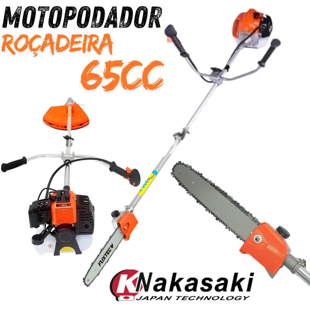 Motopodador Nakasaki 65CC-PRO Multifuncional – Roçadeira, Cortador de Galhos e Aparador de Grama Profissional