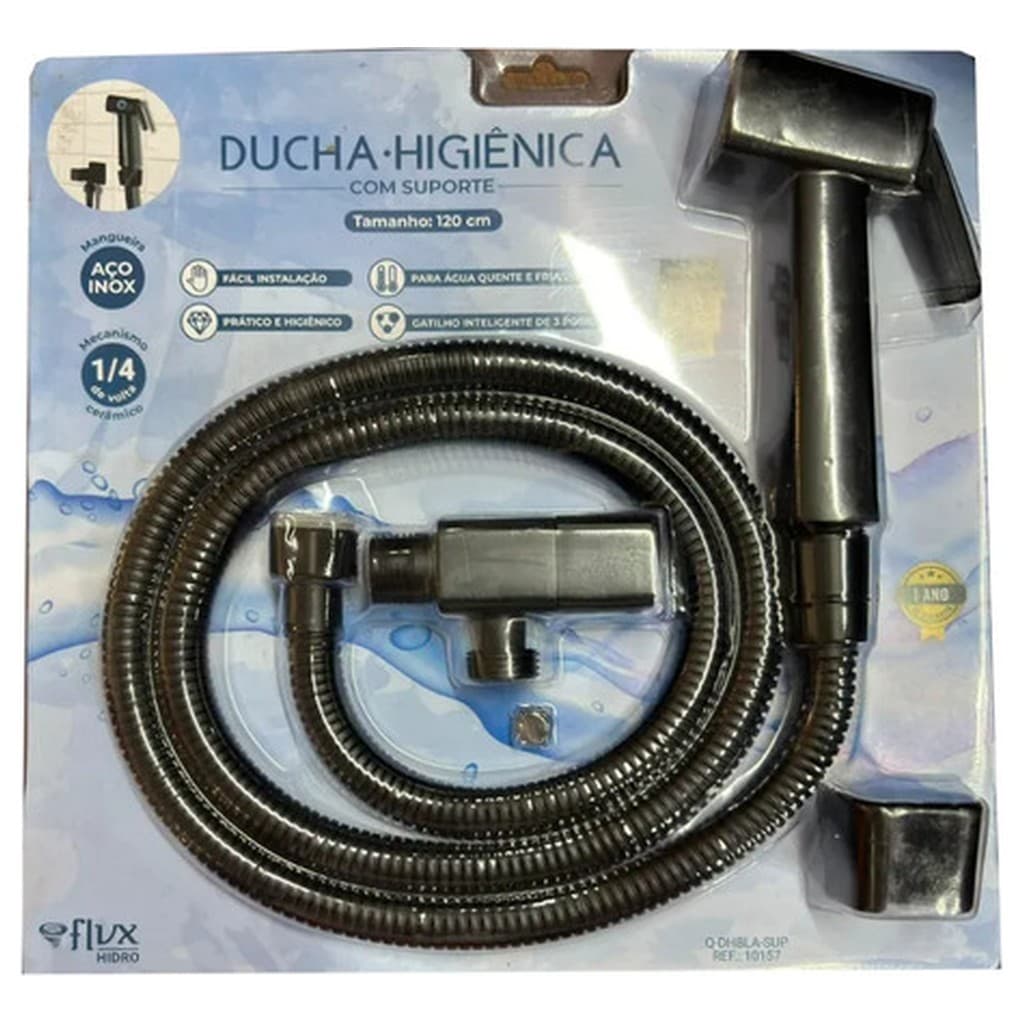 Ducha Higiênica Flux Hidro Preta Fosca Água Quente Fria Gatilho 3 Posições Metal Banheiro