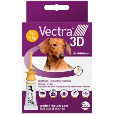 Antipulgas e Carrapatos Vectra 3D Cão de 1,5 a 4kg - 1 pipeta 0,8 ml