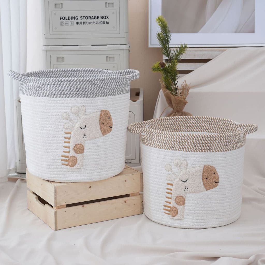 Cesto de Armazenamento de Algodão Bordado e Macio, Cesto para Roupas Sujas do Quarto, Cesto de Armazenamento para Entrad