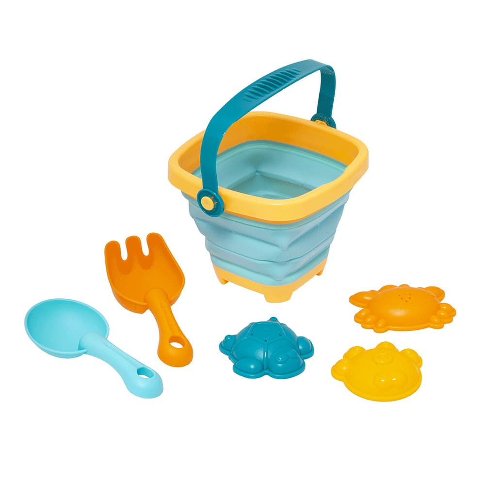 Kit Balde Baldinho Praia Piscina Areia Retrátil Dobrável Colher Pa Pazinha Rastelo Plástico Buba