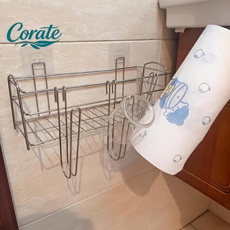 [Corate] Sob O Balcão Cozinha Pendurado Copo Secagem Ra Sem Broca Organizador De Armazenamento Para Canecas Garrafas De