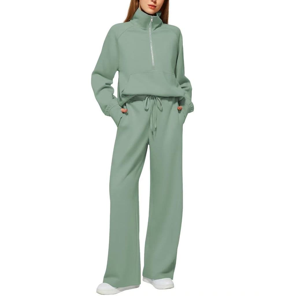 Sen Europeu Americano Casual Conjunto de Duas Peças Gola Alta Zíper Esportes Conjunto de Moletom Casual