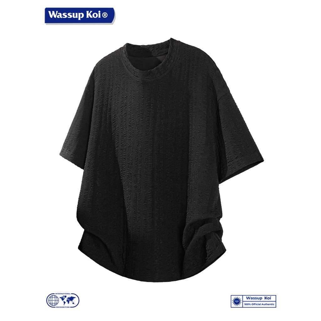 WASSUP KOI Texturizado em torno do pescoço de manga curta camiseta masculina verão Street Wear pesado High-End solto cam