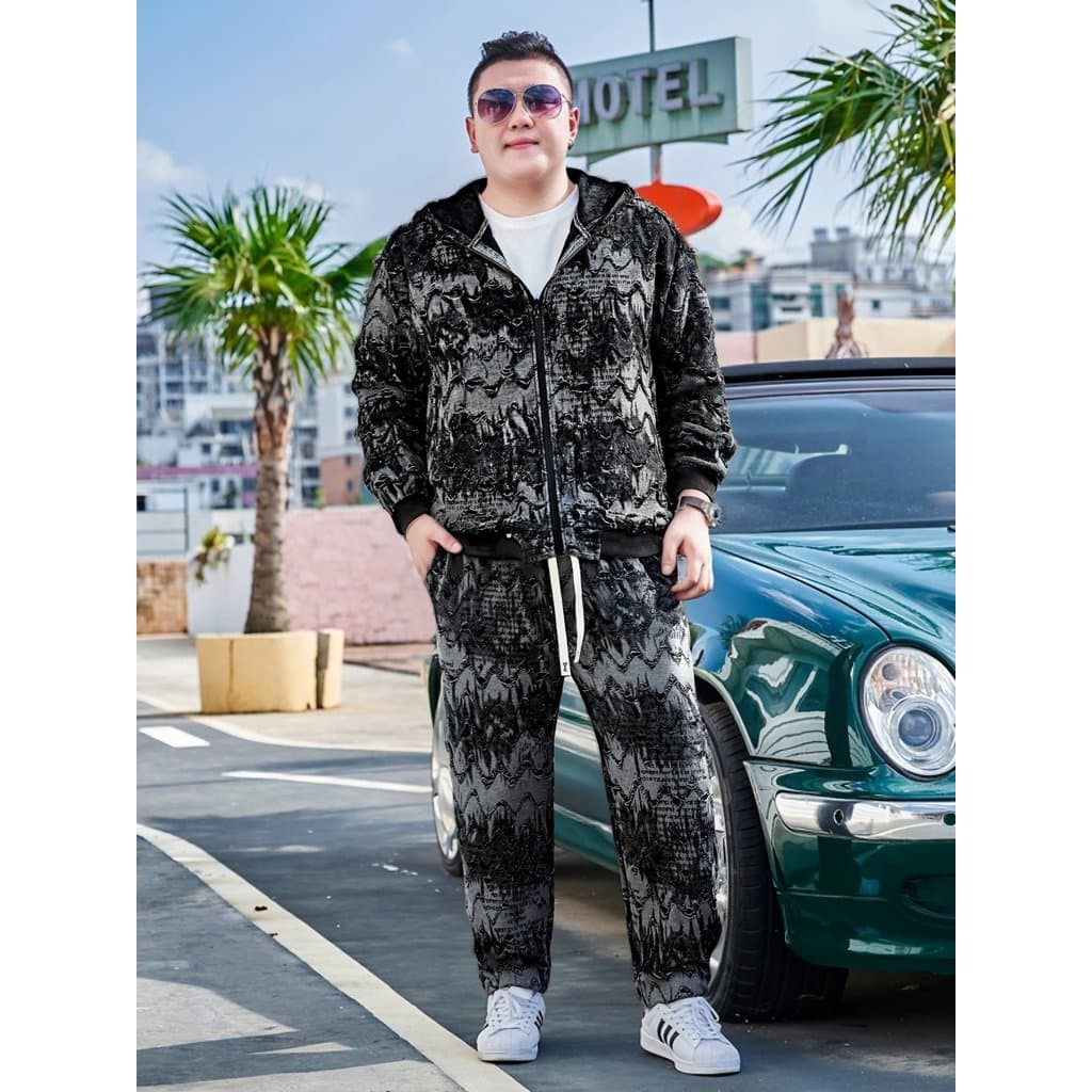 175kg tamanho extra grande novo estilo na moda terno masculino solto rasgado Cardigan jaqueta mais gordura extra grande