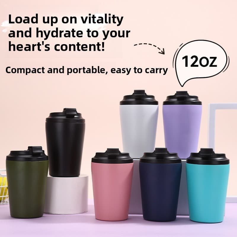 Mini copo de café portátil de 12 onças, copo térmico de aço inoxidável para escritório, leite, chá, copo de leite domést