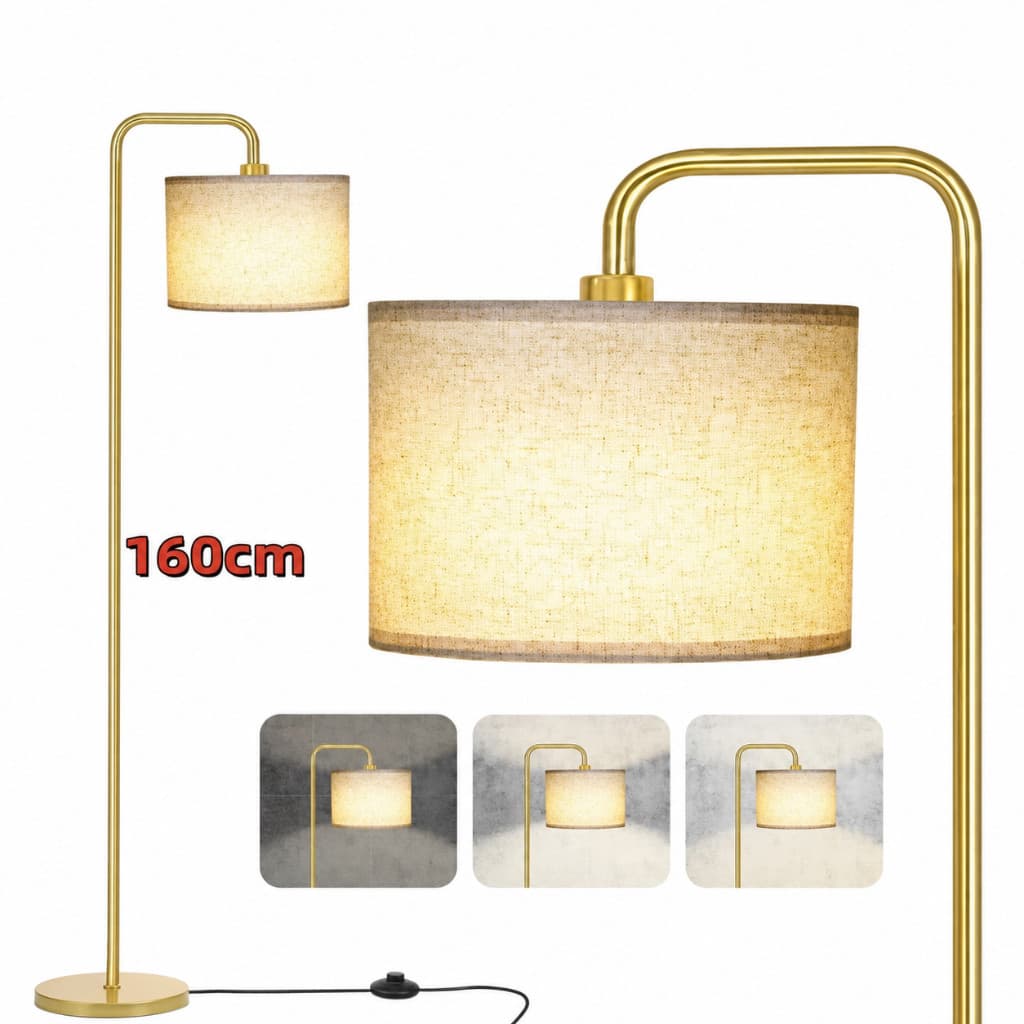 Luminária De Chão 1,60m Abajur Leitura Piso Dourado 110/220v Bivolt