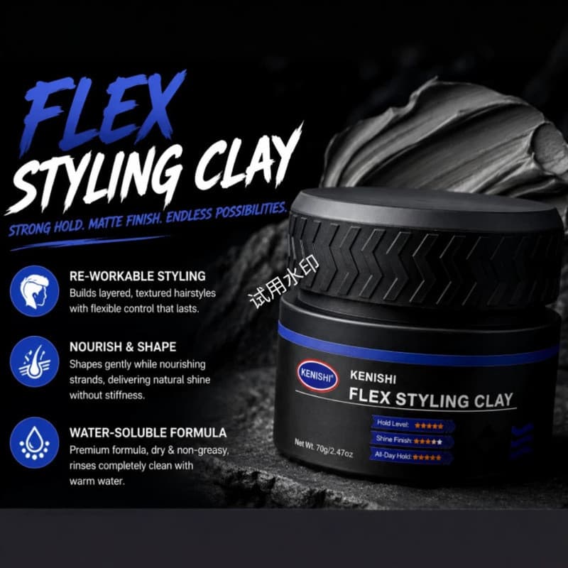 Estoque pronto KENISHI Free Styling Matte Hair Mud Homens Hidratante Natural Fofo Estilo de Longa Duração Cera de Estilo