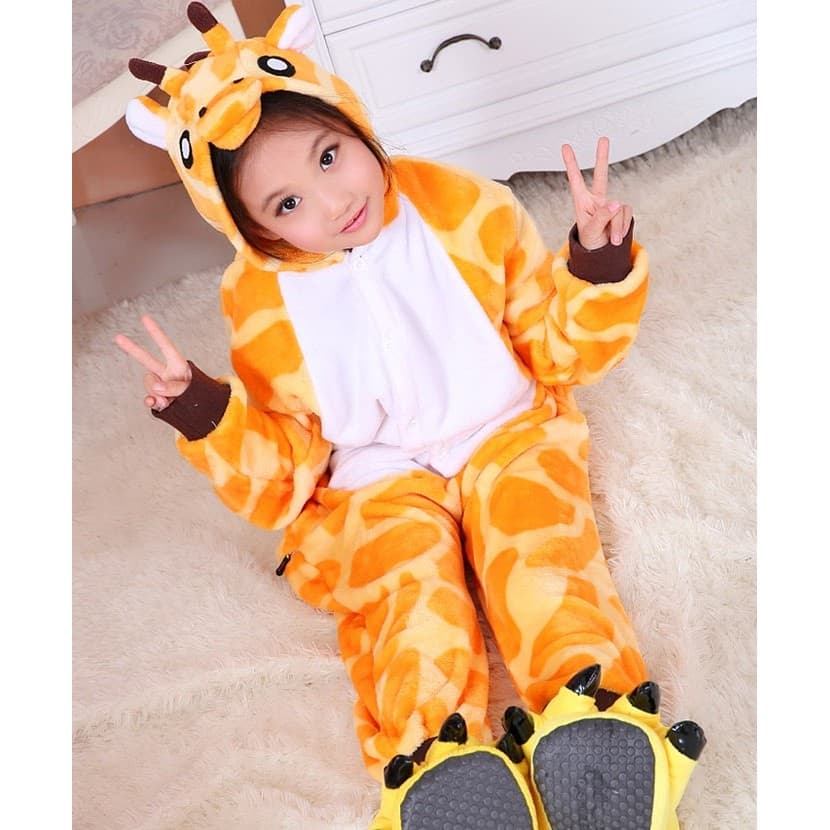 Crianças girafa dos desenhos animados de uma peça Animal pijamas bonito bebê engrossado quente Anime roupas para casa ro