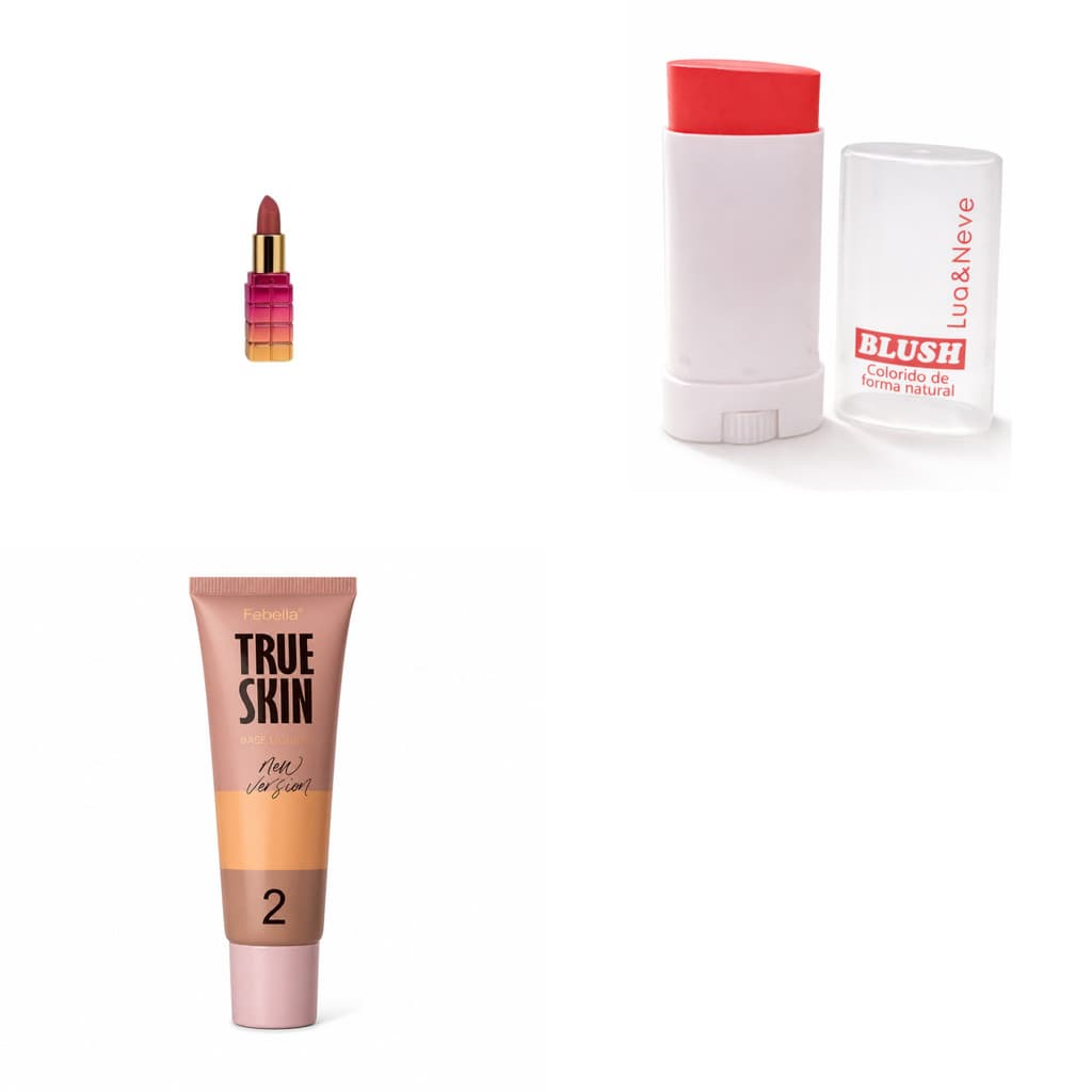 Kit 1 Batom Matte +1 Blush Bastão + 1 Base Líquida - tom 02