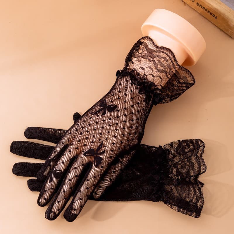 Feminino protetor solar luvas de renda dedo cheio malha oco leve etiqueta de casamento nupcial branco condução equitação
