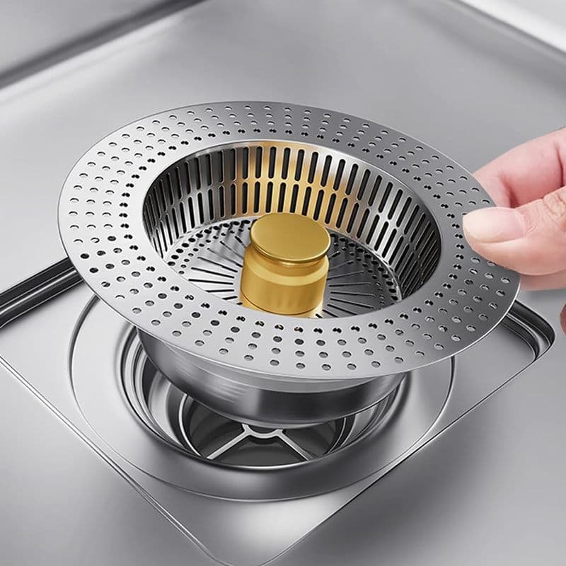 Filtro De Drenagem De Pia De Cozinha 3 Em 1 De Aço Inoxidável , Antientupimento