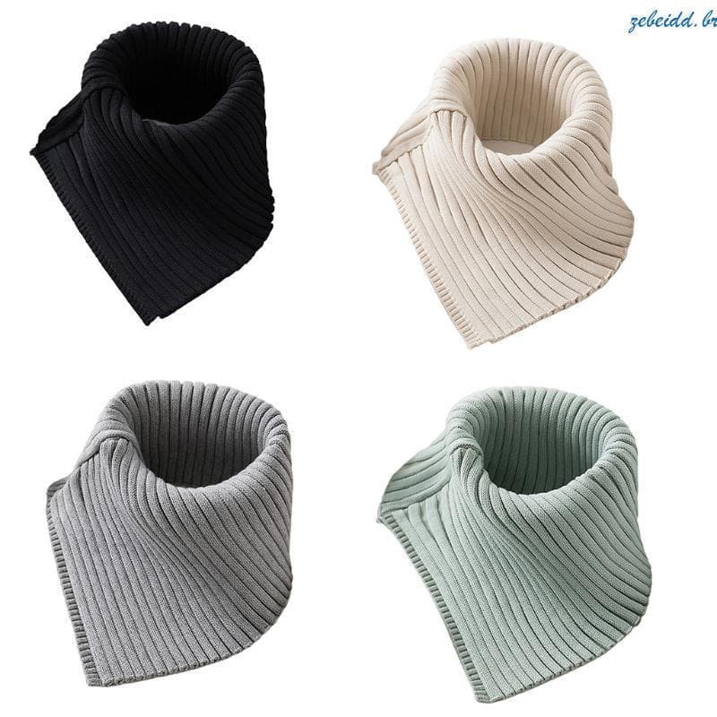 Cachecol Triangular Destacável de Cor Sólida em Tricô Canelado para Inverno Feminino zebeidd BRWT