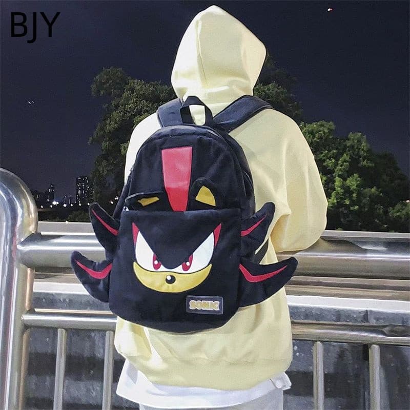 BJY Mochila de estudante caseira Campus All-Match Hedgehog, bolsa escolar de viagem à prova d'água crua de pelúcia preta