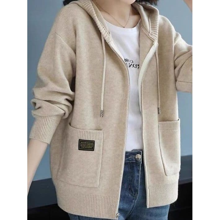 2025 roupas de mãe de meia-idade primavera outono novo estilo camisola com capuz jaqueta feminina capa carne solta taman