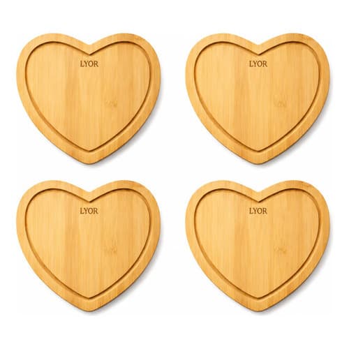 Kit 4 Tábua Bandeja De Bambu Coração 17cm X 16,5cm X 1cm Coração Bambu