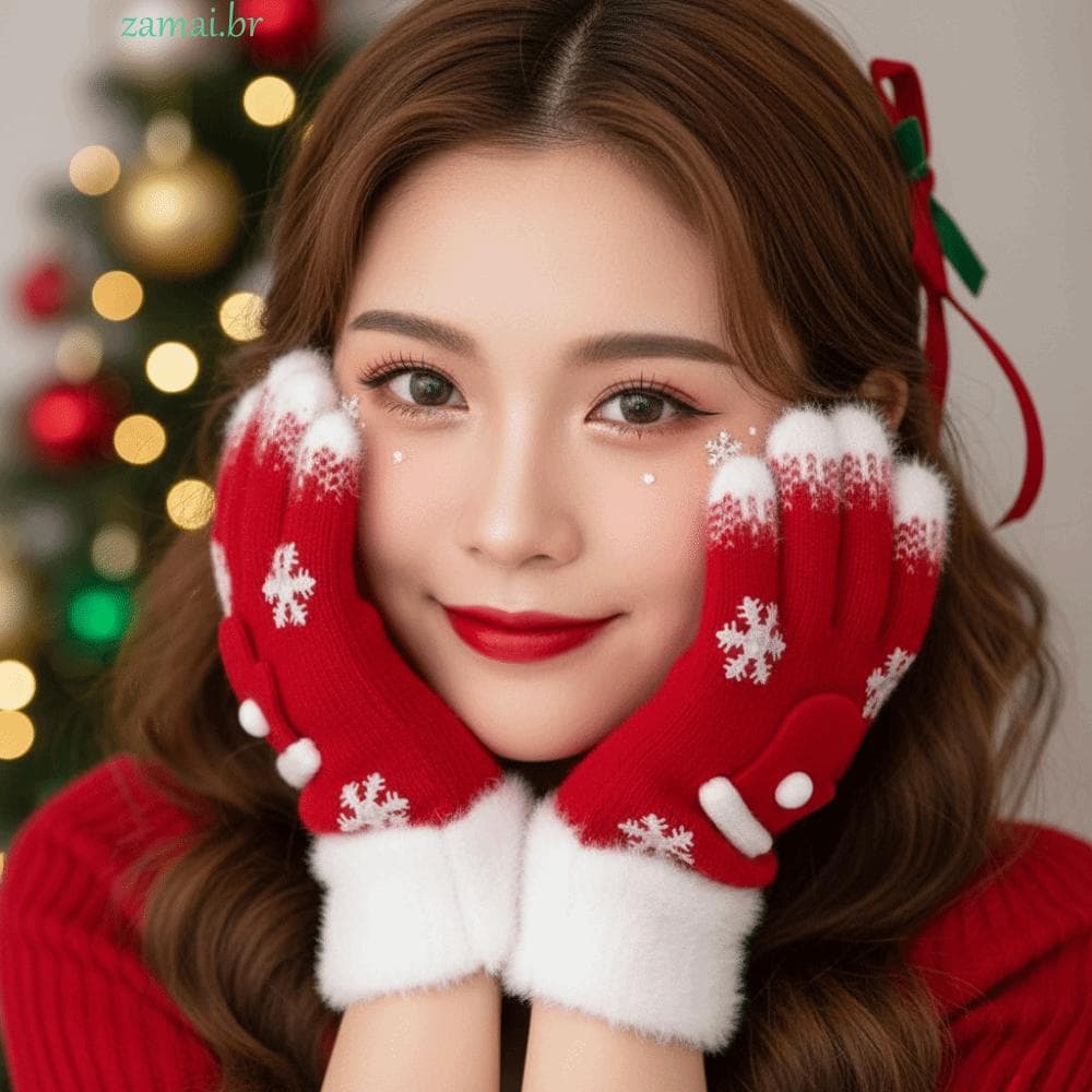 Luvas De Natal ZAMAI , Malha De Inverno De Lã Verde Vermelha Dedo Inteiro Com Textura Macia