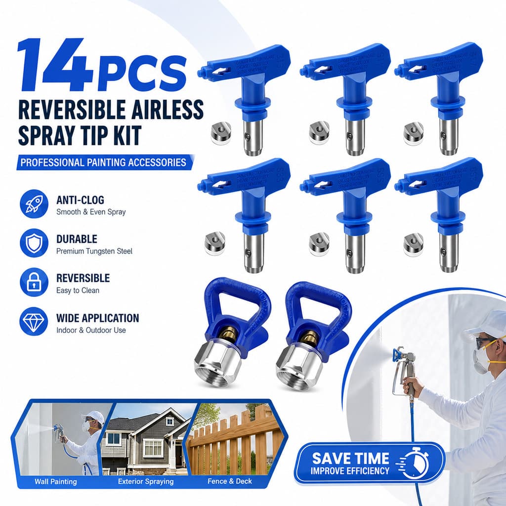 Kit 14 Bicos Reversíveis Sem Ar Filtro Protetor Acessórios Pistola Pintura Profissional Durável Anti-Entupimento