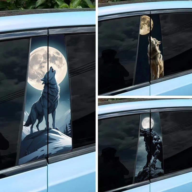 2 Pçs Lobo Lua Cheia Decalque Do Carro B Pilar À Prova Dwaterproof Água DIY Porta Post Adesivo Decorativo Animal Peças D