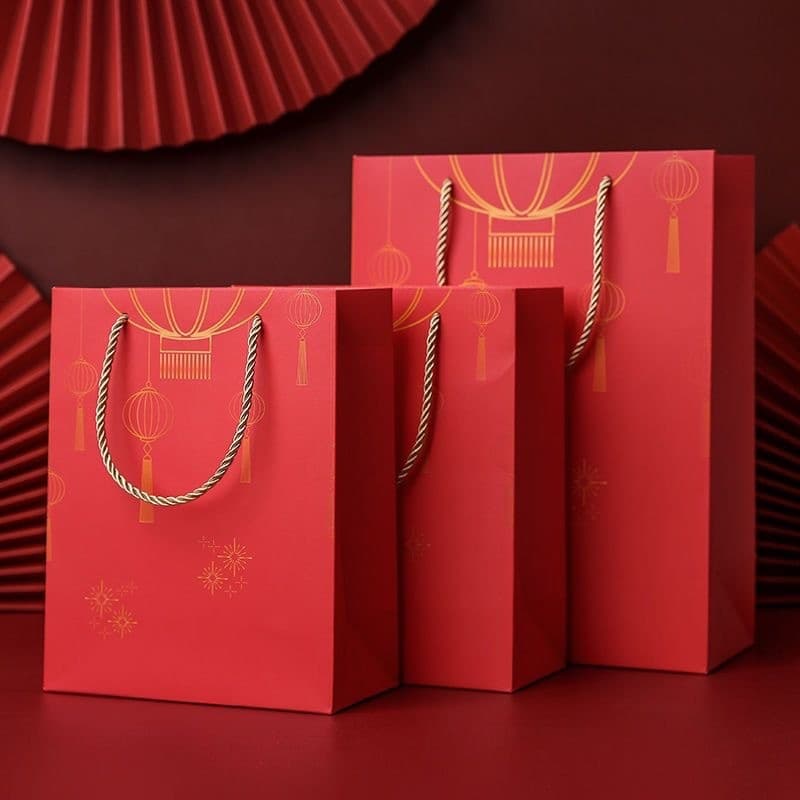 2026 Saco de presente de ano novo estilo chinês vermelho engrossado grande sacola de presente ano do cavalo Festival da