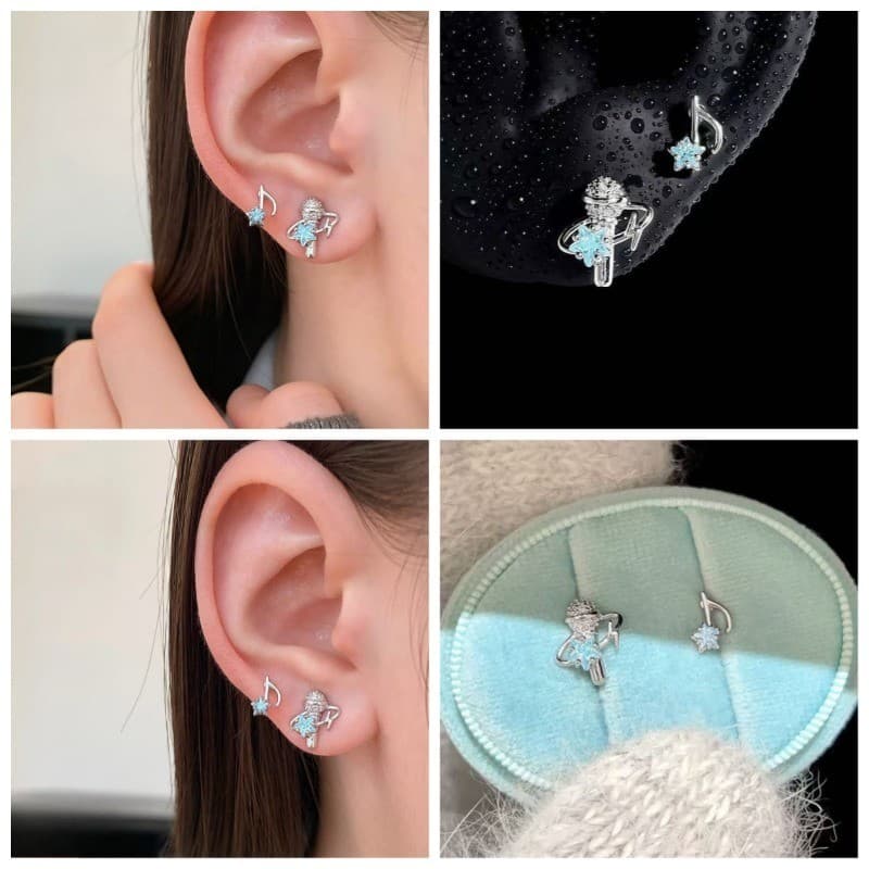 Delicado Microfone Nota Estrela Orelha Manguito Brincos Na Moda Zircão Incrustado Único Senhoras Ornamentos De