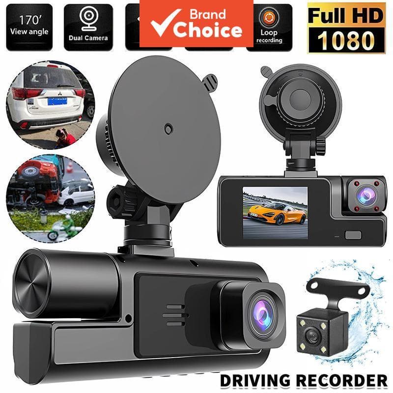 Câmera DVR para carro, frontal 1080P e traseira 480p, visão noturna, tamanho compacto, gravação em loop, sensor de