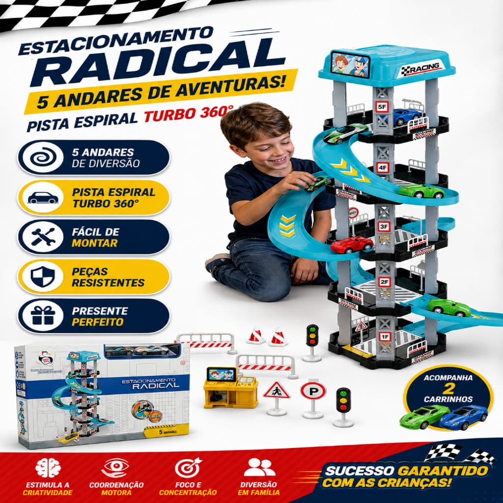 Pista De Carrinhos Estacionamento Brinquedo Infantil Menino Azul