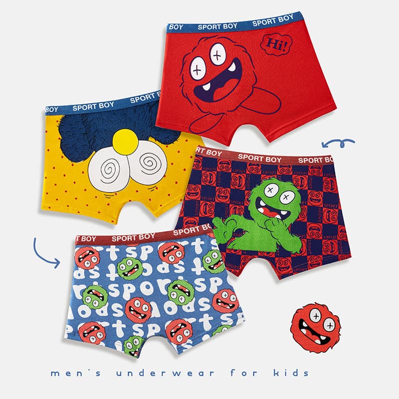 4 peças roupa íntima infantil de algodão puro meninos Boxer Shorts bebê