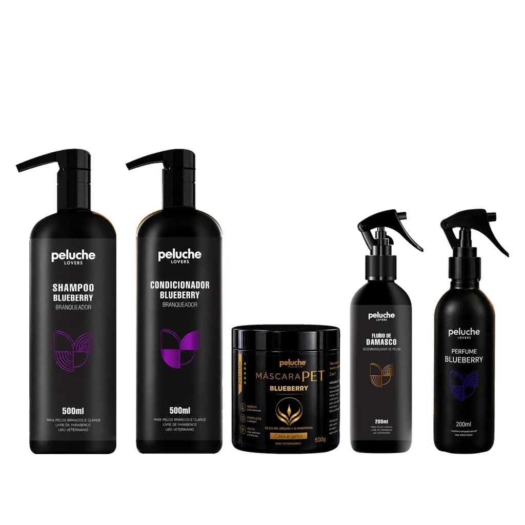Kit Blueberry Peluche 5 Itens Shampoo Condicionador Máscara Damasco Perfume