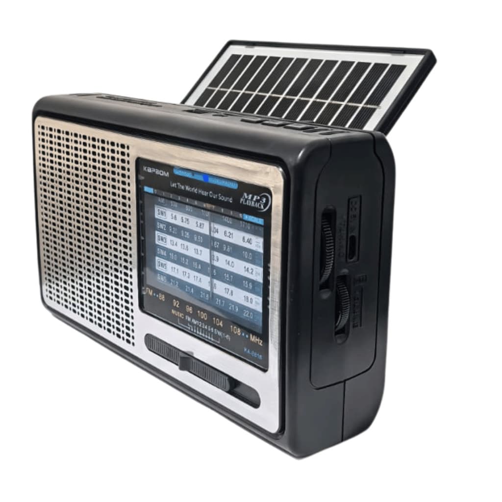 Rádio Portátil Kapbom KA-8818 AM FM SW Solar USB TF Recarregável