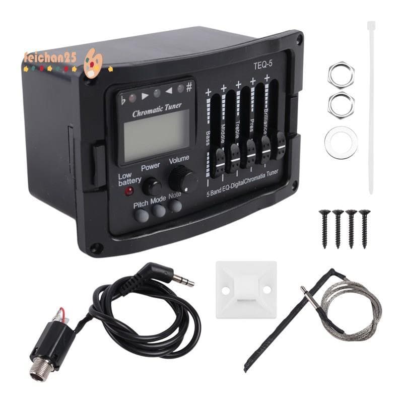 [Fast F] Pré-Amplificador De Guitarra Acústica De 5 Bandas EQ Equalizador Clássica Afinador De Mistura Digital Captador