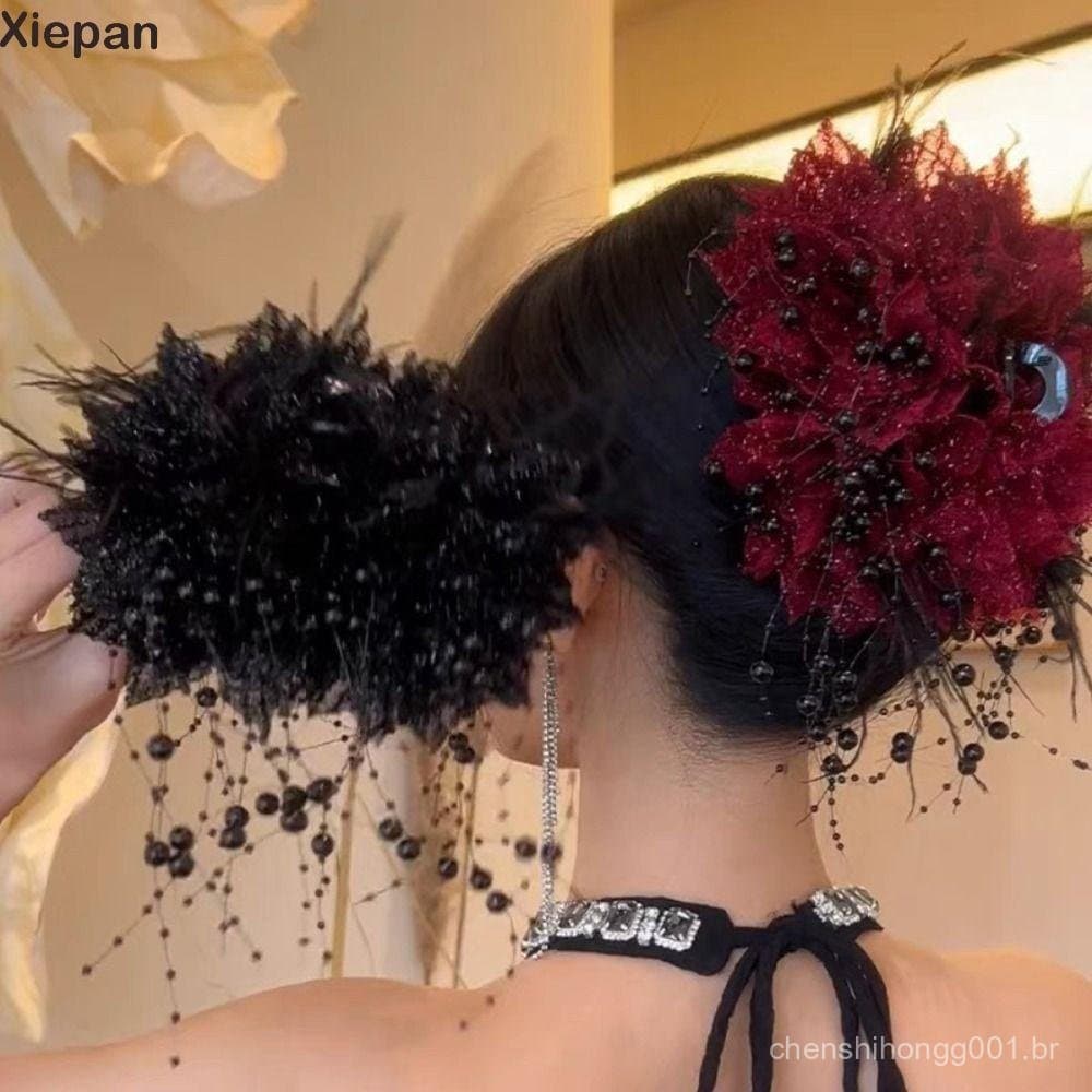 Garra De Cabelo XIEPANGO , Clipe De Borla De Lantejoulas , Acessórios De Plástico Com Flor De Peônia Elegante Para Menin