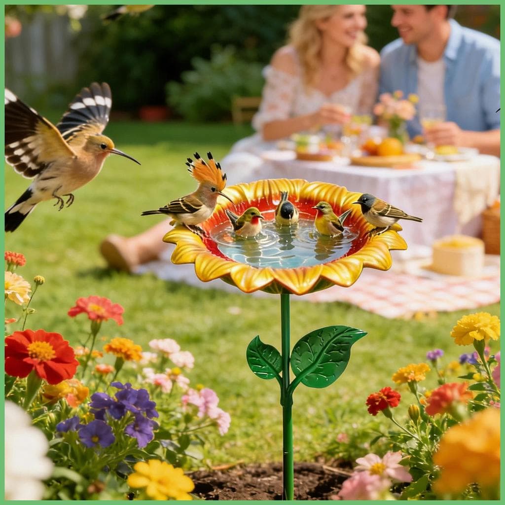 Tigela De Banho Para Pássaros , Alimentador De Água De Girassol De Metal , Alimentação Beija-Flor , Finch , Chikadee , A