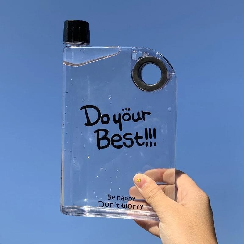Garrafa De Água De Plástico Transparente , Tamanho A5 , Design Criativo Plano , Portátil
