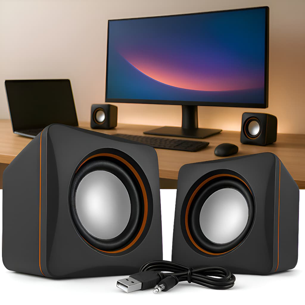 Caixa Caixinha De Som Pc Para Computador Notebook Potente Usb Compacta Subwofer Som Limpo P2 Audiophile
